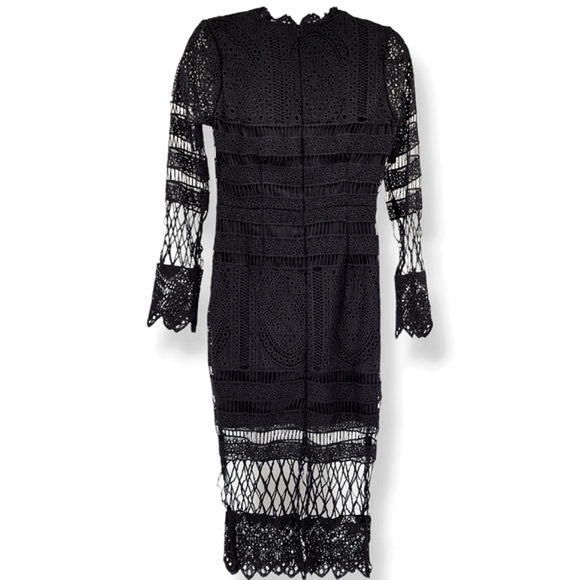 NWOT BOOHOO Embroidered Lace Panel Midi Dress Black - Picture 9 of 15